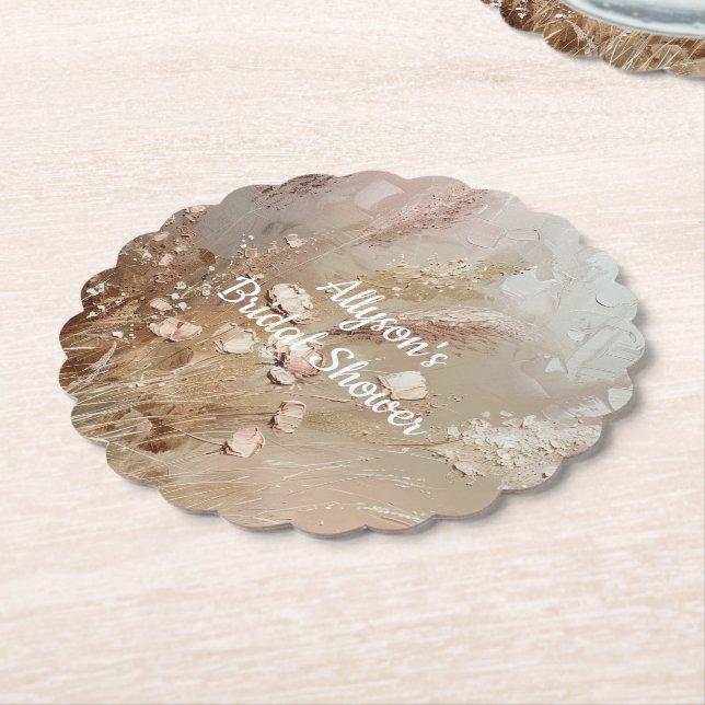 Beige Blush Boho Floral Paper Coaster (Angled)