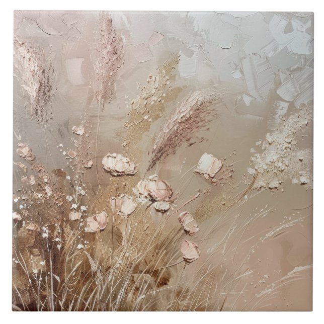 Beige Blush Boho Floral Tile (Front)