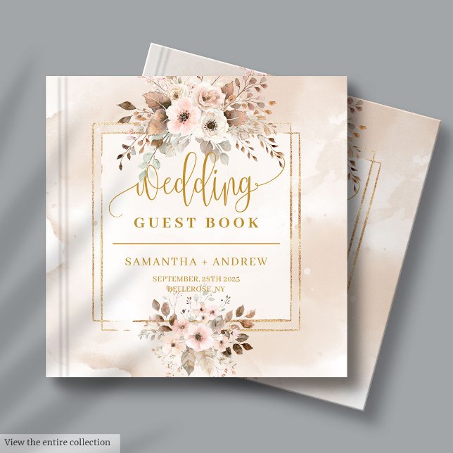 Beige Blush Gold Boho Mariage de automne Livre d'h (Beige Blush Gold Boho Fall Wedding Guest Book )