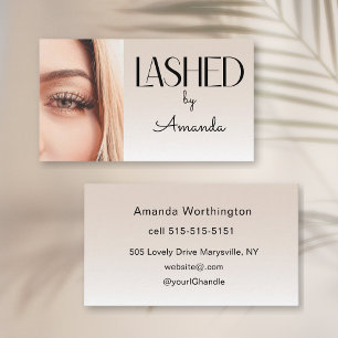 Beige Blush Lashed Minimalist Script Photo Business Card