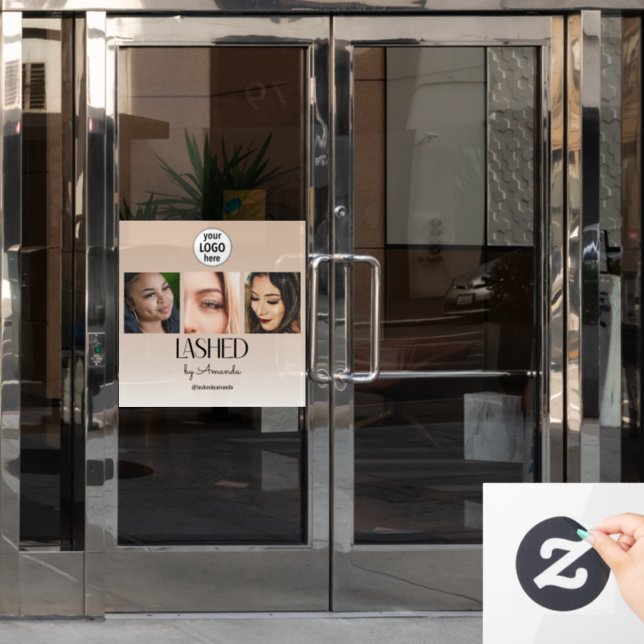 Beige Blush Lashed Minimalist Script Photo Logo Window Cling (Office Door)