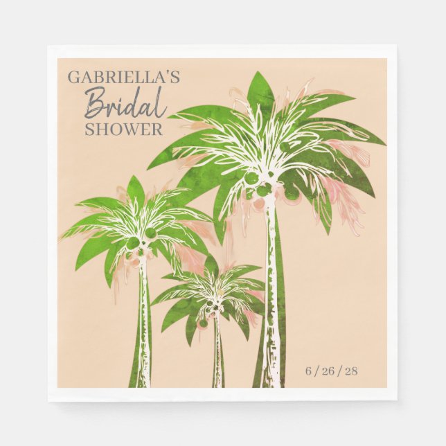 Beige Blush Palm Tree Bridal Shower Custom Name Napkin (Front)