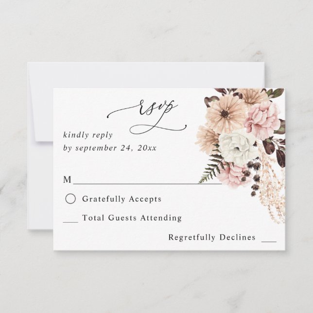 Beige & Blush Pink Rustic no Meal RSVP Card (Front)