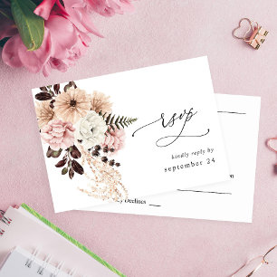 Beige & Blush Pink Rustic w Meal RSVP Card