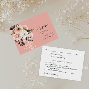 Beige & Blush Pink Rustic w Meal RSVP - Pink Card