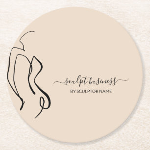 Beige Body sculpting contouring aesthetics minimal Round Paper Coaster