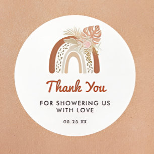 Beige Bohemian Thank You Favor Baby Shower Classic Round Sticker