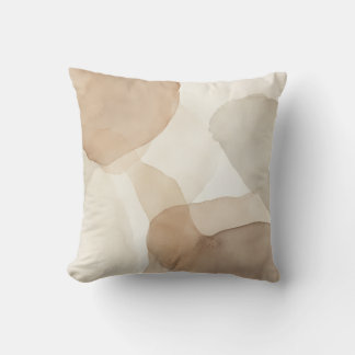 Beige Boho Abstract Watercolor Throw Pillow