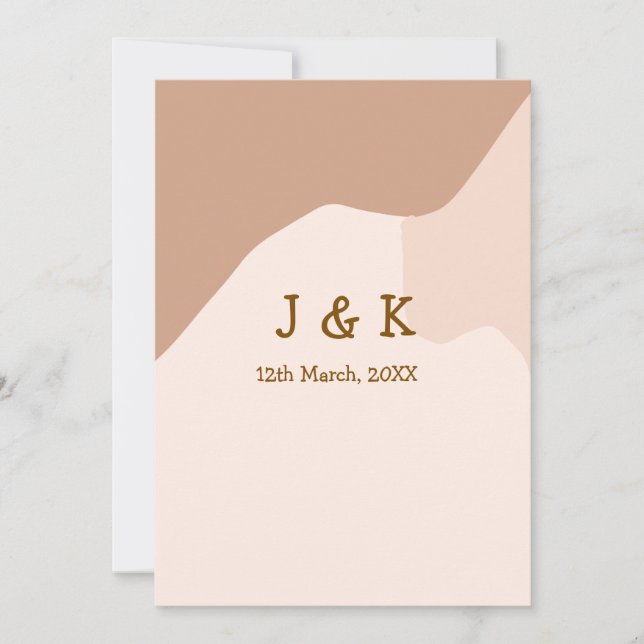 Beige boho curvy orange wedding name date invitation (Front)