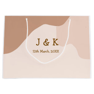 Beige boho curvy orange wedding name date large gift bag