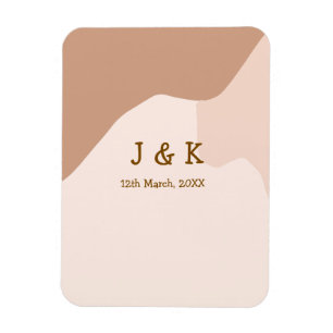 Beige boho curvy orange wedding name date magnet