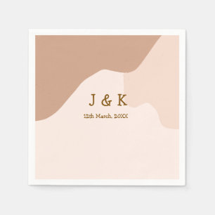 Beige boho curvy orange wedding name date napkin
