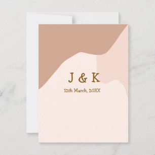 Beige boho curvy orange wedding name date postcard