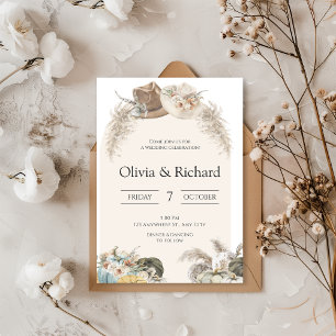 Beige Boho Floral Wedding Invitation