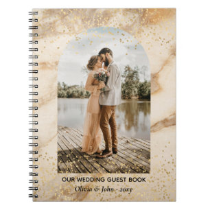 Beige Boho Frame Photo Wedding Guestbook Notebook