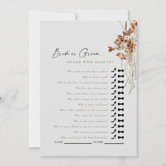 Beige Boho Guess Who Said It Shower Game Invitation (Front)