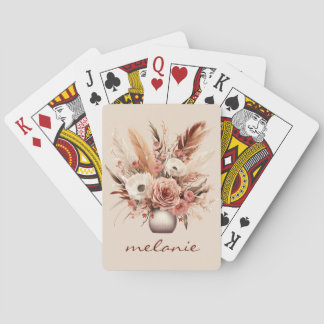 Beige Boho Personalized Floral Vase Artwork Playing Cards
