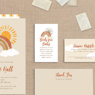 Beige Boho Rainbow Baby Shower Book Request Enclosure Card