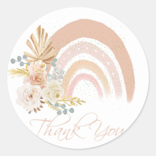 Beige Boho Rainbow with flowers round stickers