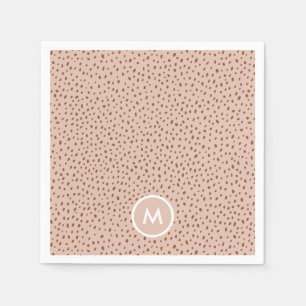 Beige & Boho Terracotta Brown Dots Monogram Napkin