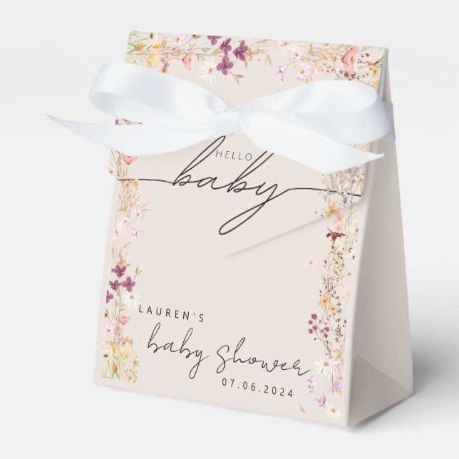 Beige Boho Wildflower Baby Shower Gift Favor Box (Front Side)
