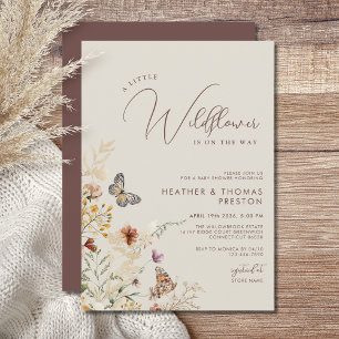 Beige Boho Wildflower Butterfly Baby Shower  Invitation