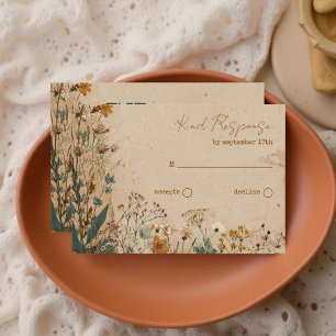 Beige Border Rustic Boho Wildflower QR Code RSVP Card