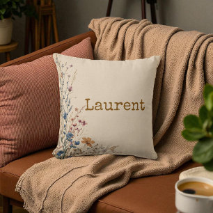 Beige Border Rustic Boho Wildflower Throw Pillow