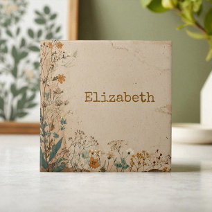 Beige Border Rustic Boho Wildflower Tile
