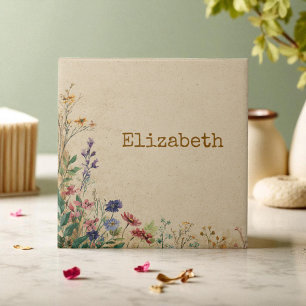 Beige Border Rustic Boho Wildflower Tile