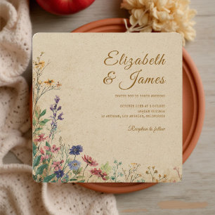 Beige Border Rustic Boho Wildflower Wedding Invitation