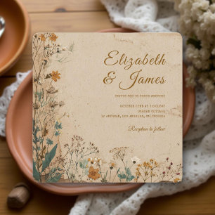 Beige Border Rustic Boho Wildflower Wedding Invitation