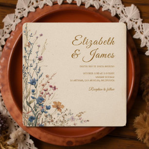 Beige Border Rustic Boho Wildflower Wedding Invitation