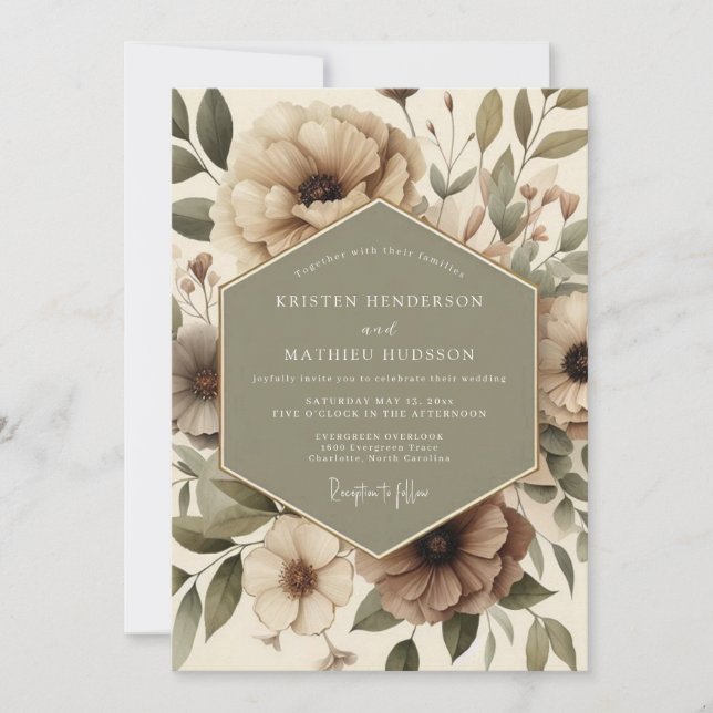 Beige Botanical Bloom Wedding Invitation (Front)