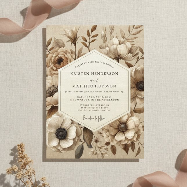 Beige Botanical Bloom Wedding Invitation (Creator Uploaded)