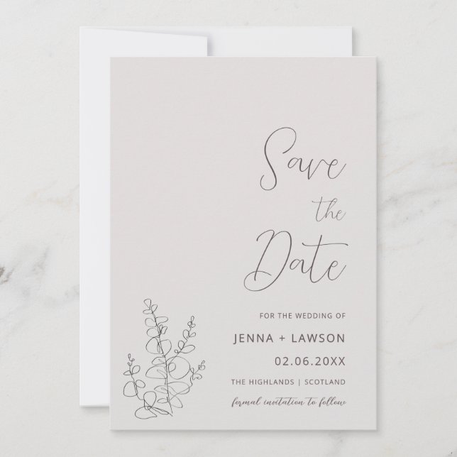 Beige botanical boho Save the Date Cards (Front)