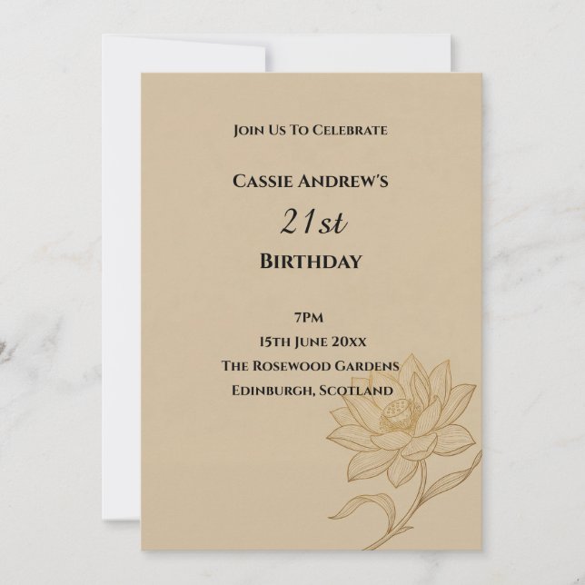 Beige Botanical Milestone Birthday Invitation (Front)