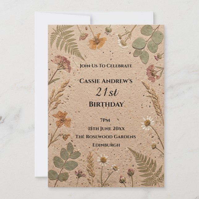 Beige Botanical Milestone Birthday Invitation (Front)