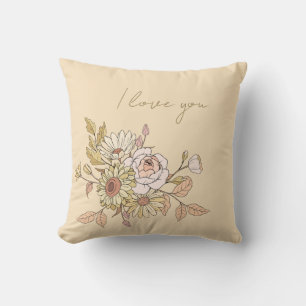 Beige botanique personnalisée I Love You Coussin