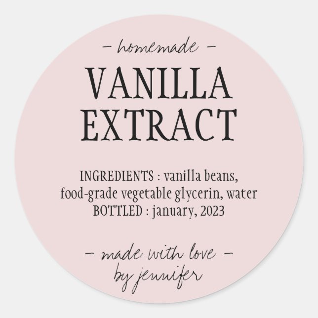 Beige Bottle Homemade drinking Vanilla Extract Classic Round Sticker (Front)