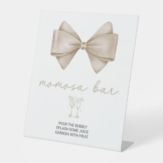 Beige Bow Baby Shower Momosa Bar Pedestal Sign