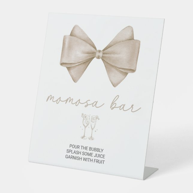 Beige Bow Baby Shower Momosa Bar Pedestal Sign (Front)