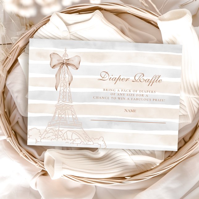 Beige Bow Bonjour Bebe Baby Shower Diapper Raffle  Enclosure Card (Creator Uploaded)