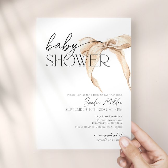 Beige Bow Coquette Baby Shower Invitation (Creator Uploaded)