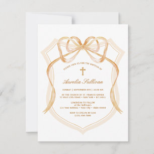 Beige Bow Crest Baptism Invitation