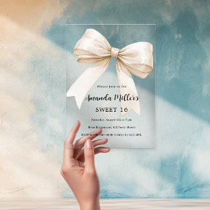 Beige bow elegant clear Sweet 16 luxury Acrylic Invitations