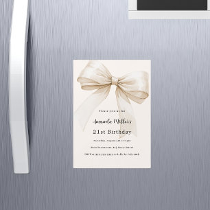 Beige bow elegant luxury birthday magnetic invitation