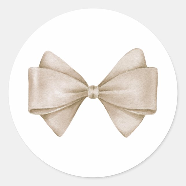 Beige Bow Modern Boho Baby Shower Classic Round Sticker (Front)