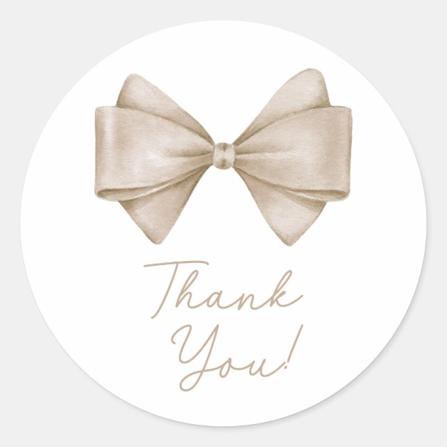 Beige Bow Modern Boho Baby Shower Classic Round Sticker (Front)