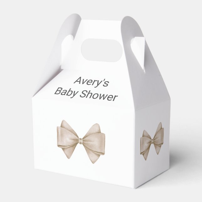 Beige Bow Modern Boho Baby Shower Favor Box (Front Side)